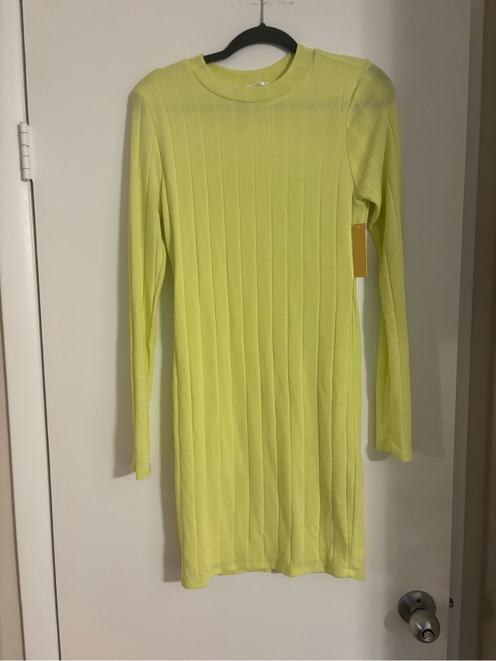 Ribbed Crewneck Bodycon Dress in Yellow